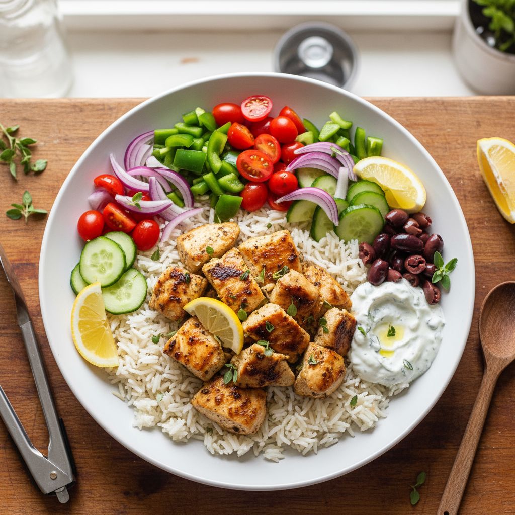 Aussie Greek Chicken & Rice Power Bowl - delicious Mediterranean Dinner